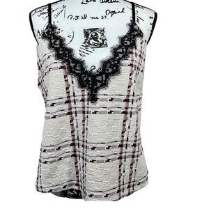 Zara Cream top women texture sleeveless black lace blouse size L bohemian boho